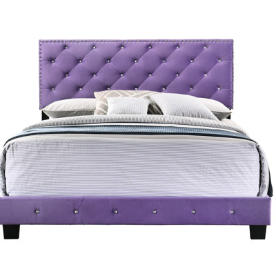 Lit double mauve avec base stable - l 58 po x P 77 po x H 48 po Matériaux Élégant Instructions de montage faciles Structure de matelas de chambre à coucher transitionnelle S'agence à plusieurs styles de décor