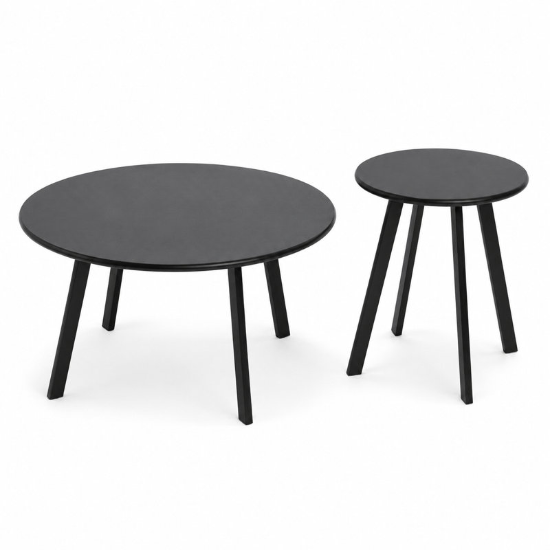 Ensemble de tables basses et de tables d'appoint rondes en métal 2 pièces, tables d'appoint noires à hauteur mixte pour salon, balcon et patio