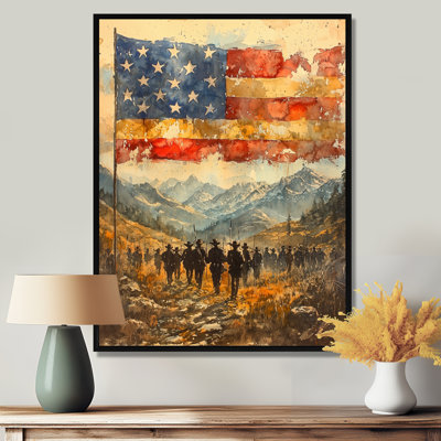 «California Gold Rush Cowboys And USA Flag III», art mural États-Unis