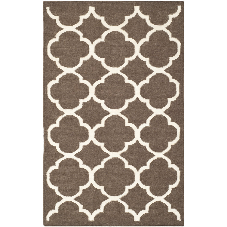 Rodgers Hand Woven Flat Weave Banana Silk/Wool/Cotton Geometric Rug in Brown