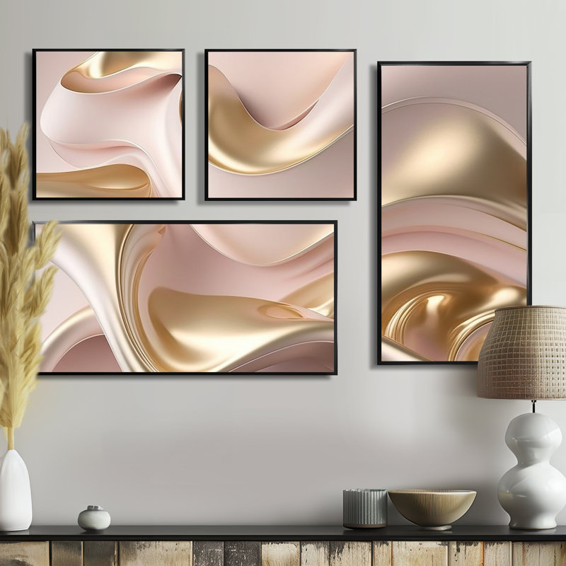 Subtile sophistication en rose exquis et VI - impressions sur toile roses, 4 pièces, Noir