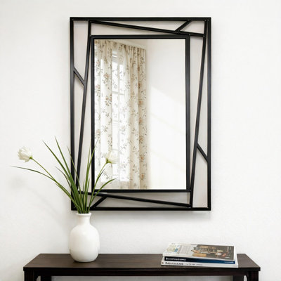 Miroir mural rectangulaire en métal noir mat de 28 po x 20 po pour salle de bain dans le hall d'entrée de la chambre à coucher, à suspendre à l'horizontale ou à la verticale