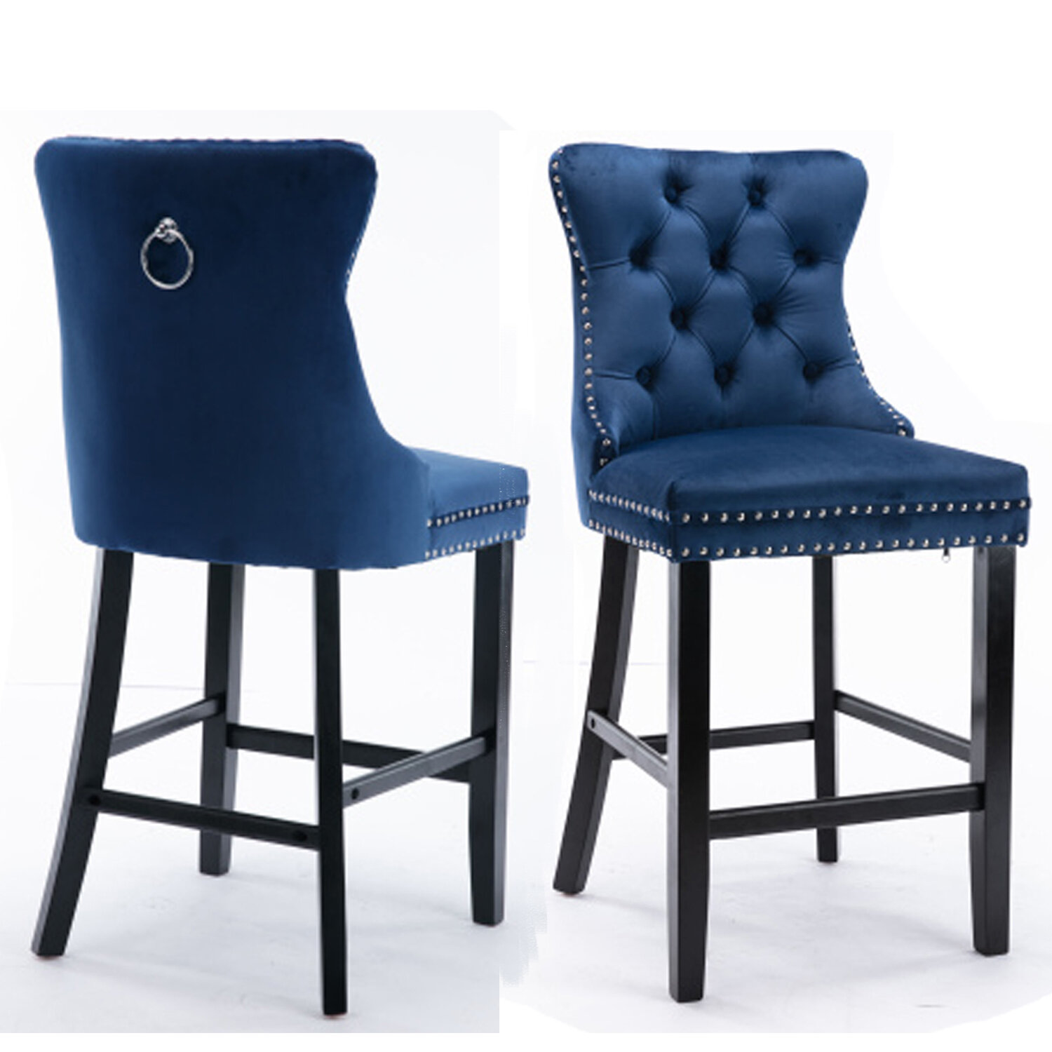 Rosdorf Park Bar Stools Set if 2 Upholstered Velvet Button Tufted ...