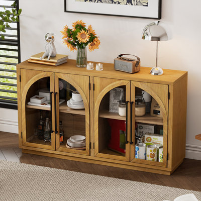 Buffet de rangement à 4 portes avec portes en verre et armoire arquée avec tablettes réglables