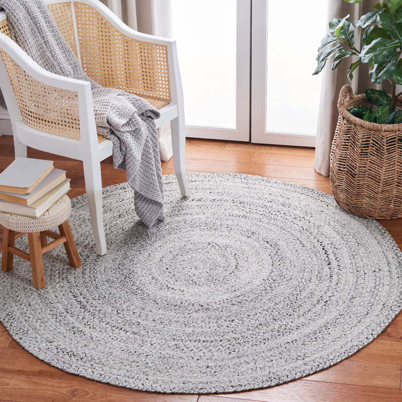 Round Walser Handmade Flatweave Silver/Charcoal Area Rug, Round 6'