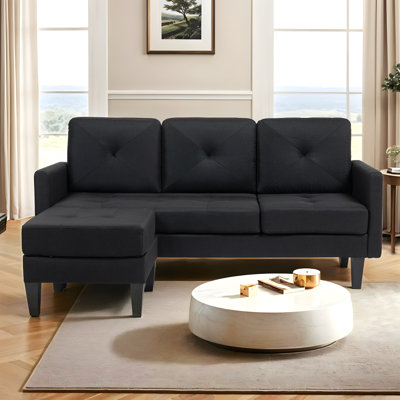 Canapé en L avec méridienne réversible, canapé convertible avec housses lavables, meubles de salon compacts pour appartements et petits espaces