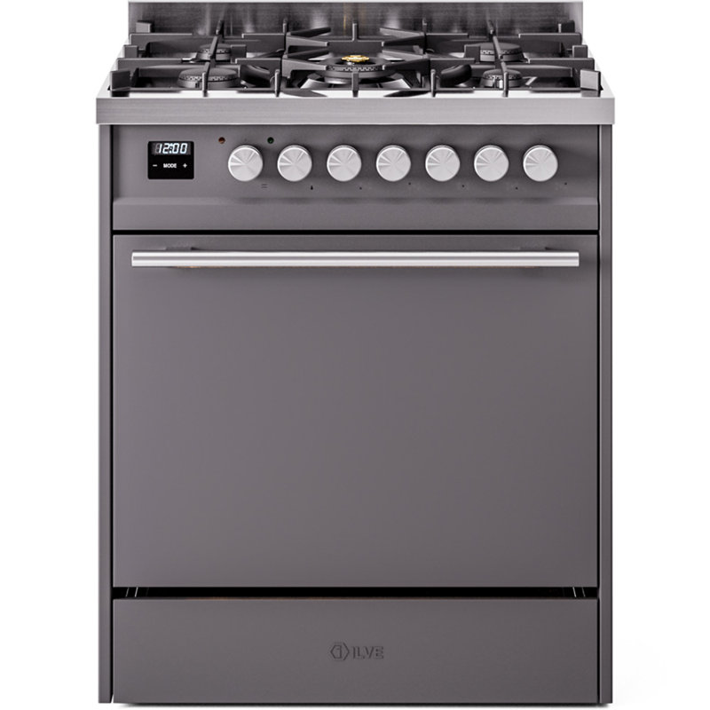  Ilve Professional Plus II 30 po à double combustible, 5 brûleurs scellés (porte pleine), Graphite Matte/Stainless Steel