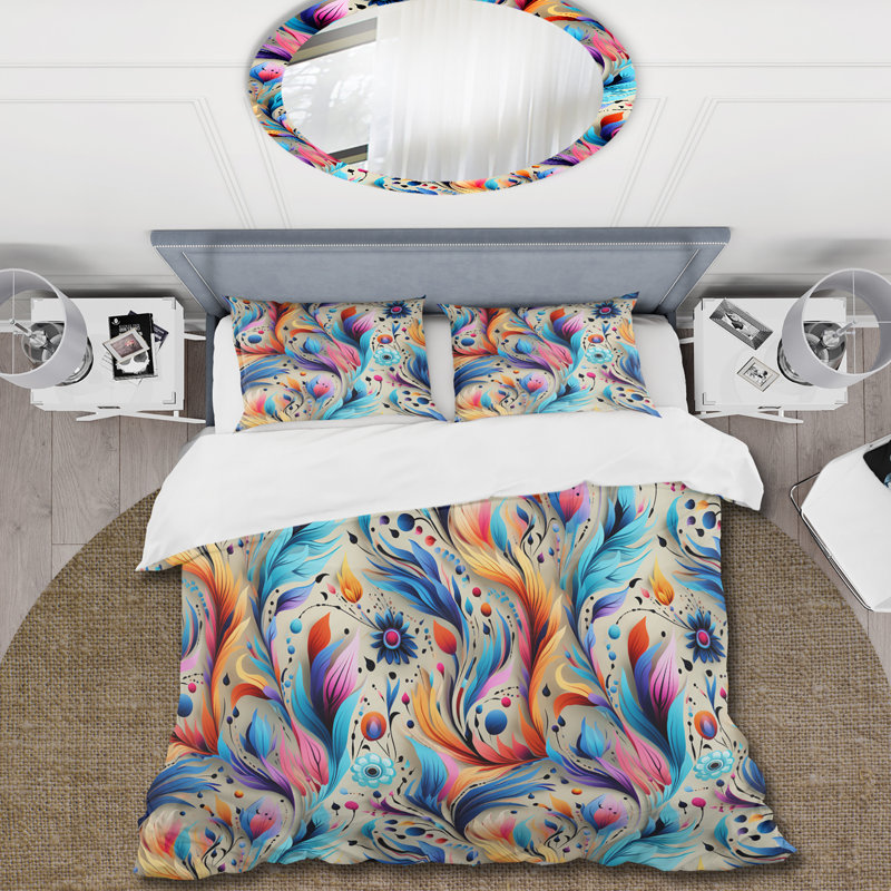 Eclectic Nomad Boho Pattern III Floral Duvet Cover, King Duvet Cover + 2 King Shams