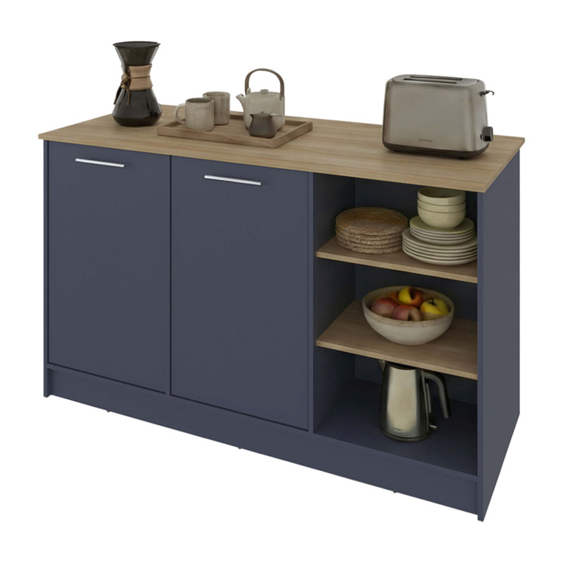 Ginger Kitchen Island With Spacious Dining Countertop, Blue/Cream