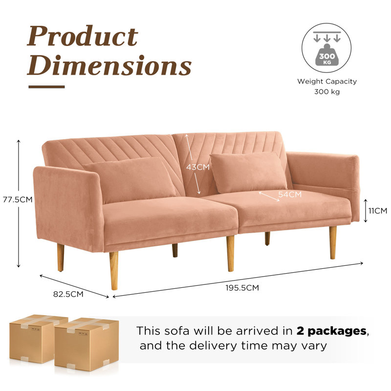 2 Seater Sofa Bed, Pink