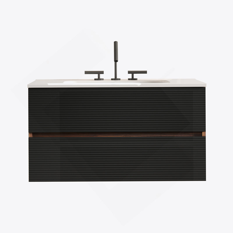 Meuble-lavabo mural avec lavabo en céramique, Noir / brun, 36"