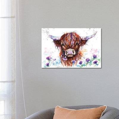 «Highland Cow parmi les chardons» par BebesArts - reproduction d'art