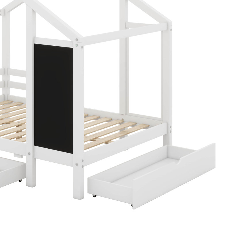 Lit double complet avec tableau noir et tiroirs de rangement - Deux options d'assemblage pour une configuration flexible