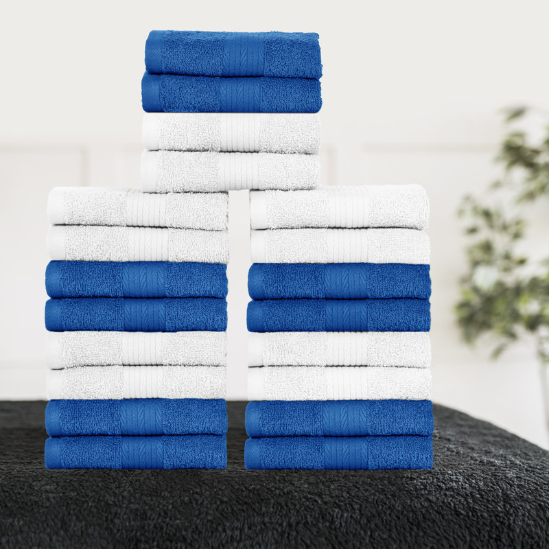 Wash Cloths 100% Cotton 600 GSM Soft Absorbent, Quick Drying, White/Navy