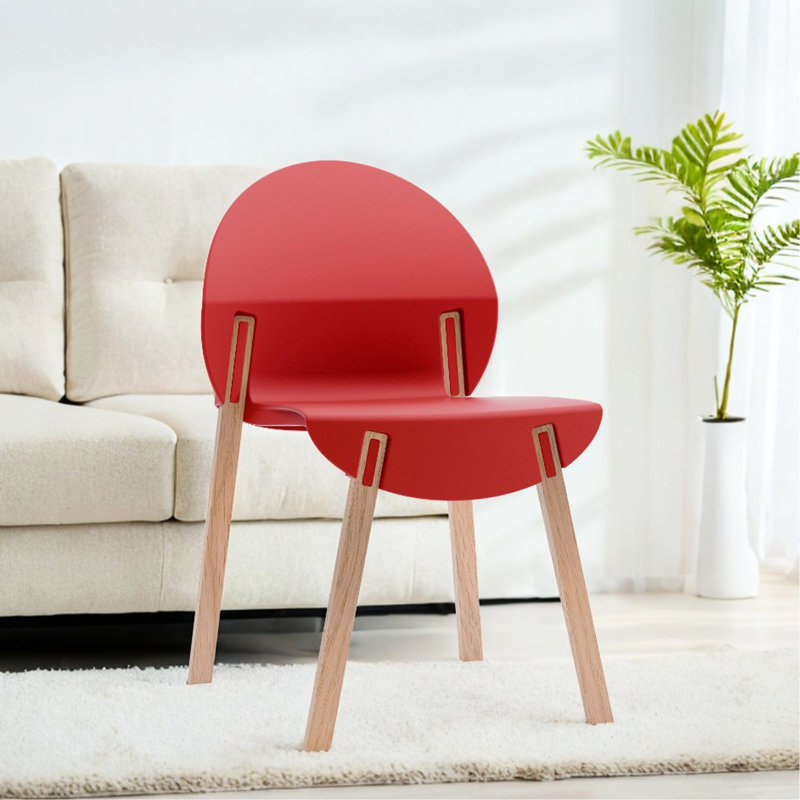 Ensemble de 4 chaises cramoisies, siège intérieur en polypropylène de qualité industrielle, pieds en chêne finis à la main, conception ergonomique adaptée au corps, ensemble rouge pour salle à manger et salon, plancher renforcé