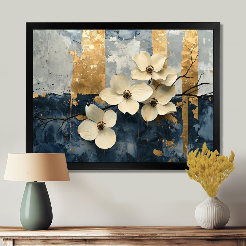 Imajae, marbre doré, cornouiller Horizon I - cornouiller, art mural, Reproduction encadrée d'une seule photo, Noir