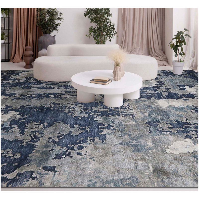 Abstract Area Rug in Dark Blue/Gray, Rectangle 5' x 7'