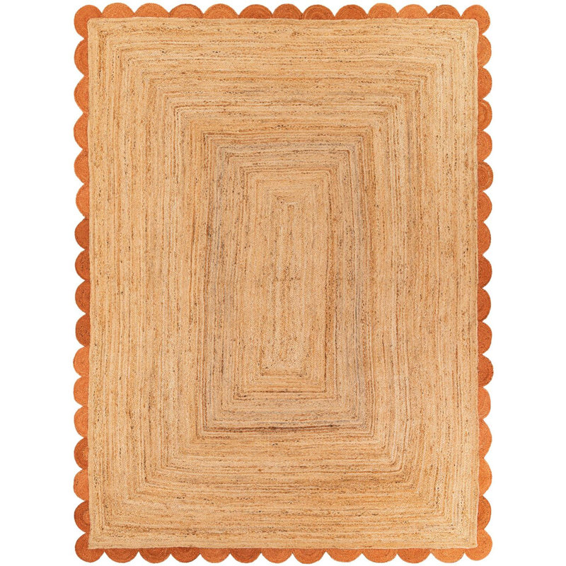 Tapis contemporain de couleur naturelle et terre cuite, Rectangle 9 pi x 12 pi
