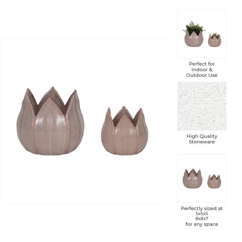 Sagebrook Home 2-Pieces Petal Planters, White, Purple, 7" H x 8" W x 8" D