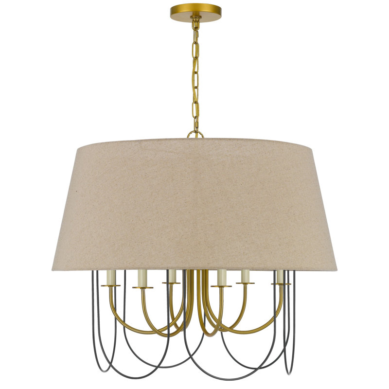 Lustre Cal Lighting Eupora en métal avec abat-jour en toile de jute, finition laiton antique et noir, hauteur 57 cm (22,5 po).