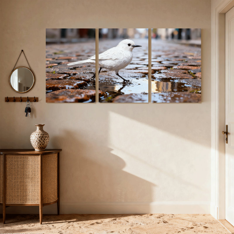 «Birds Bird on Wet Cobblestone Path», ensemble de 3 impressions sur toile, H 24 po x l 48 po