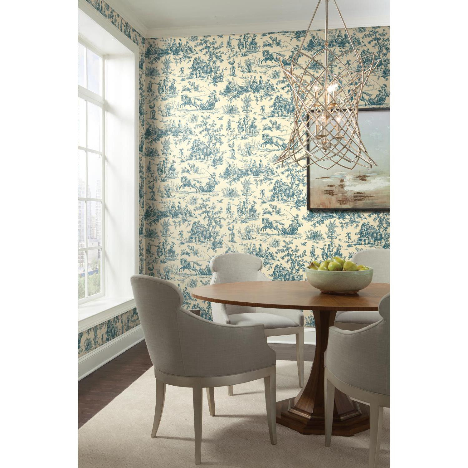 Ashford Toiles Toile Wallpaper, Navy/Off-white
