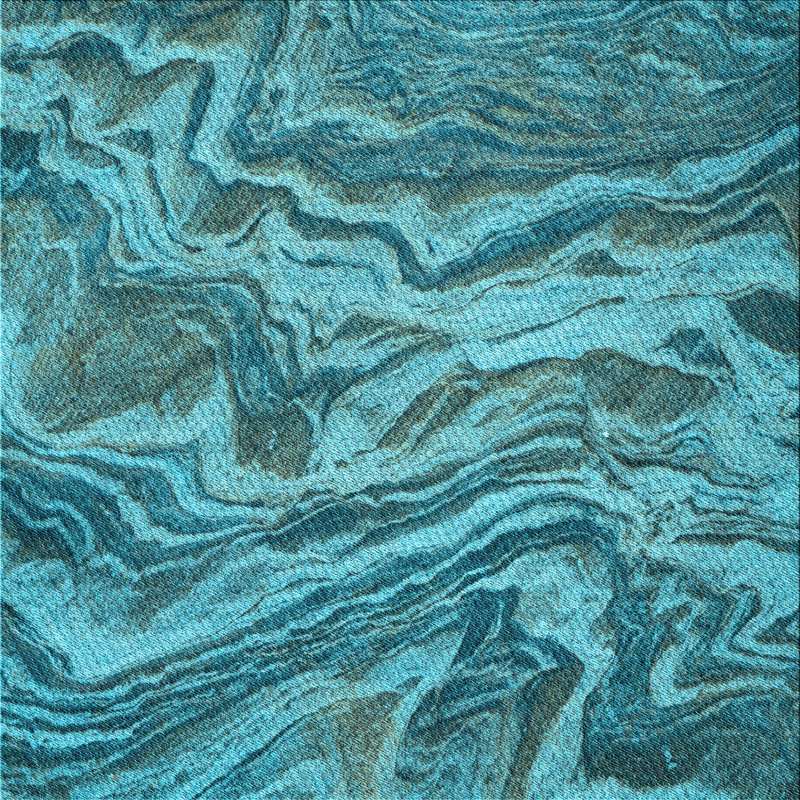 Tapis bleu clair / bleu sarcelle à motif abstrait Tseri, Carré 5 pi
