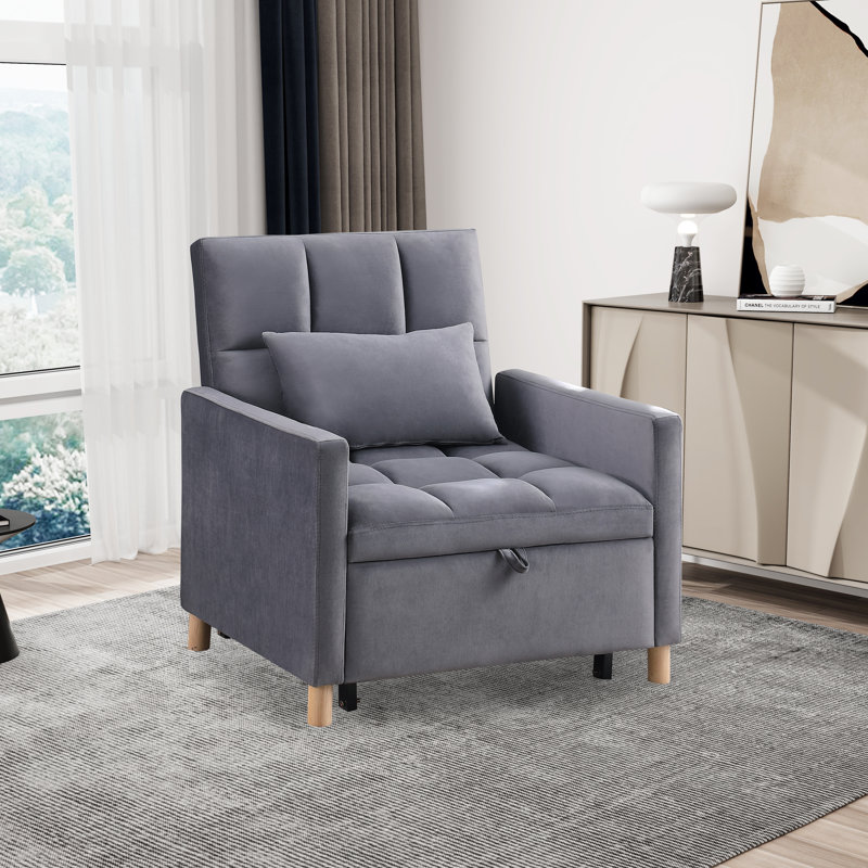 Chaise longue rembourrée Akuol, Velours gris