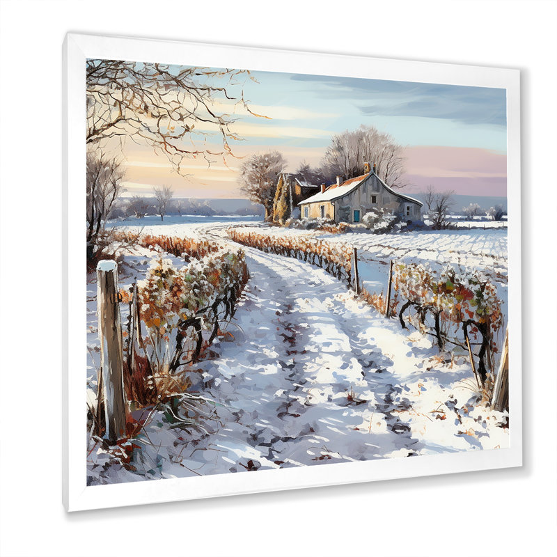 «Vineyard Winter Scenery» sur toile, Cadre simple blanc, H 24 po x l 24 po x P 1 po