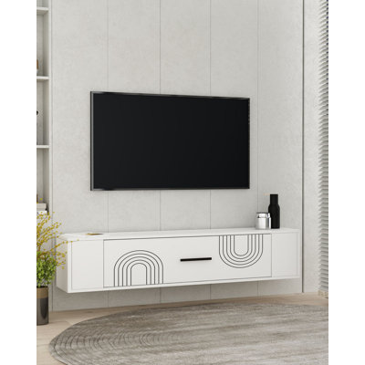 Meuble télé moderne blanc, mural, 47,2 po x 13,0 po x 13,1 po | 100% panneau de particules enduit de mélamine, épaisseur: 0,7 pouce | Conception géométrique élégante pour le salon et les espaces de divertissement, durable et élégante