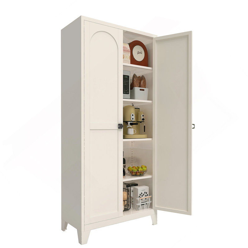 71'' 2 Shapely Door Cabinet With Lock, Metal Storage Cabinet With Doors And Adjustable Shelves, For Kitchen, Bedroom, Living Room(Beige)