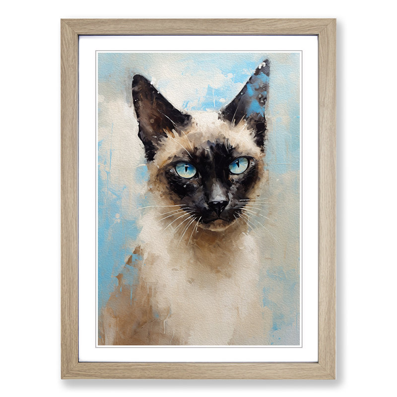 Siamese Cat Impressionism No.2 - Single Picture Frame Print on Wood, Oak, 64cm H x 46cm W x 2cm D