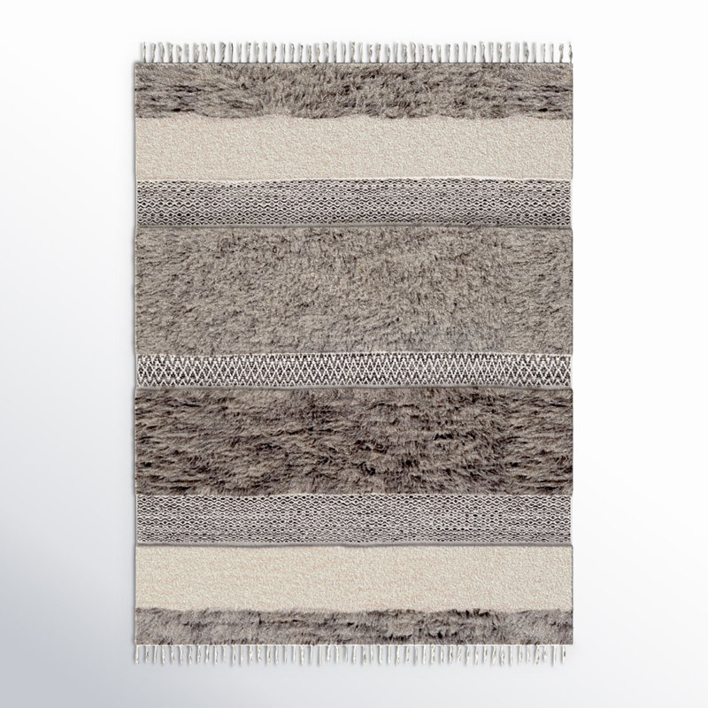 Catalina Striped Handmade Flatweave Wool Cream/Gray/Brown Area Rug, Rectangle 8' x 10'
