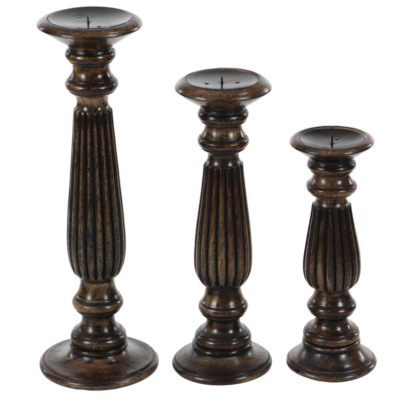 18'' H Wood Tabletop Candlestick, Espresso