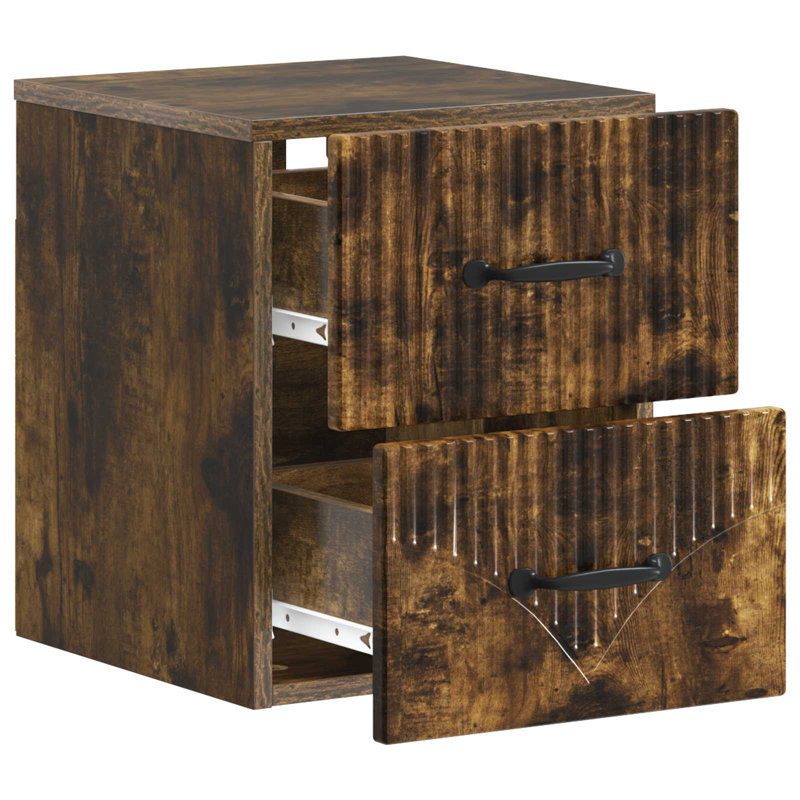 34.5cm W Manufactured Wood Bedside Table, Smoked Oak
