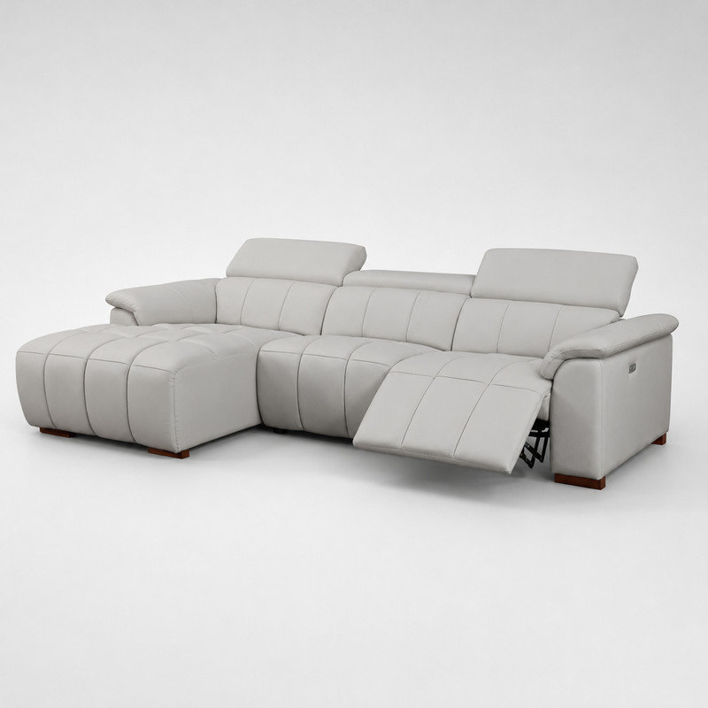 Canapé modulaire inclinable électrique en cuir véritable gris clair de 113 po faisant face à la gauche avec port USB
