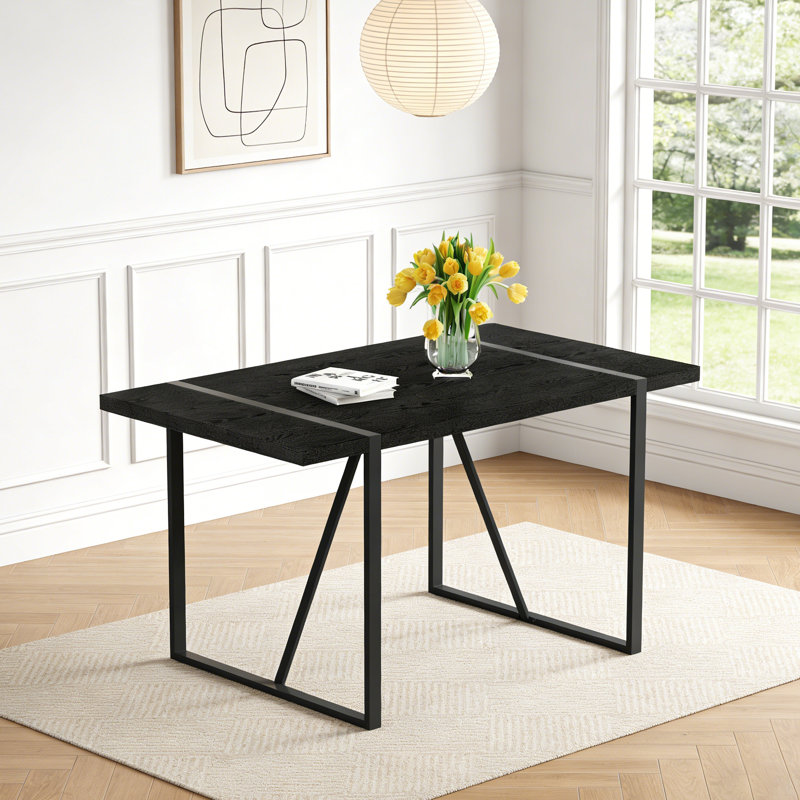 Rectangular Dining Table for 4 to 6 with Metal Legs