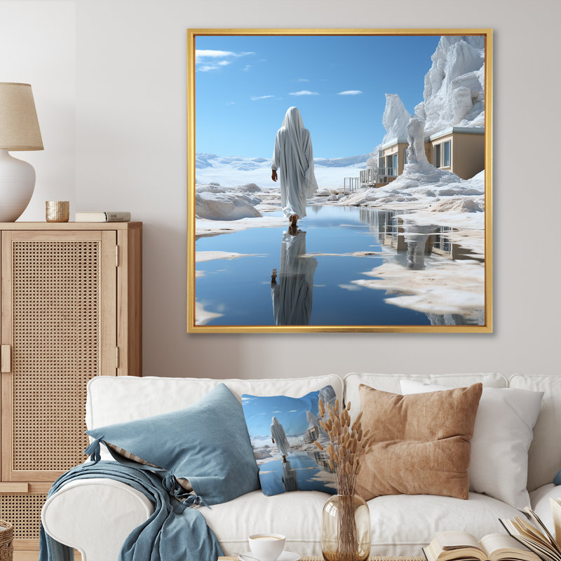 Désert de pèlerinage, "Hajj", sur toile, Cadre flottant doré, H 24 po x l 24 po x P 1 po