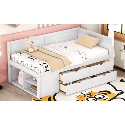 Lit de jour simple avec tiroirs et tablettes, blanc (ANCIEN SKU: LP002022AAK)