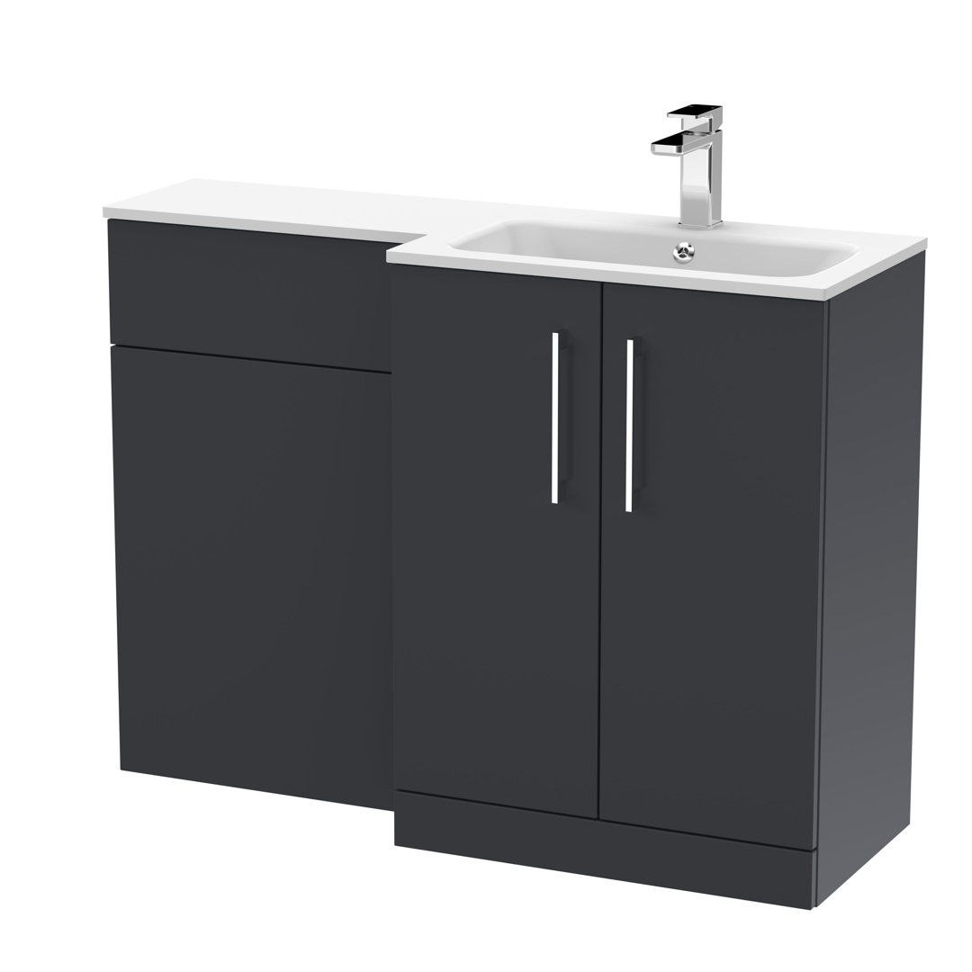Nuie Soft Black Arno Satin Right Hand Toilet Suite And White Stone Basin | | Mfc | 1100Mm - Image 2