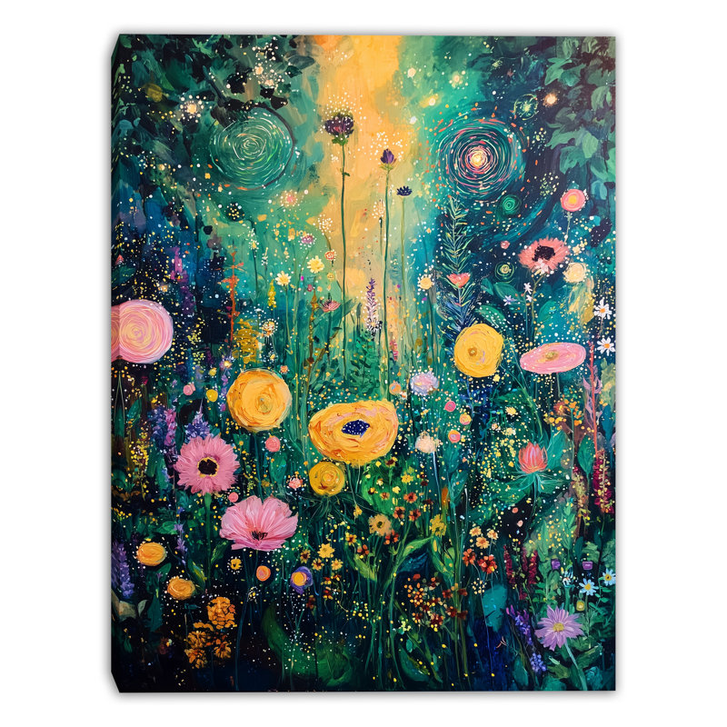 «Luminous Garden Night», art mural sur toile tendue, H 36 po x l 24 po x P 1,5 po