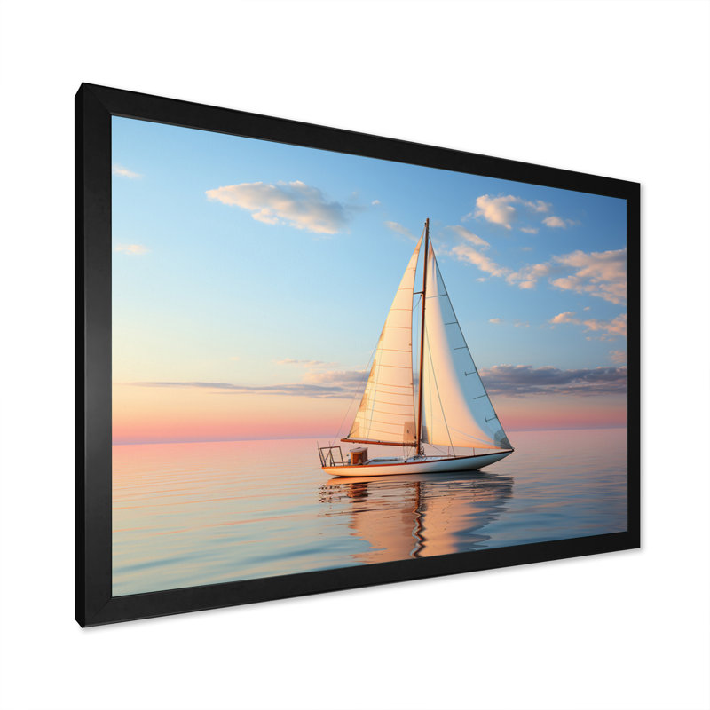 Voilier solitaire, impression d'art mural, H 30 po x l 40 po x P 1,5 po, Cadre simple noir