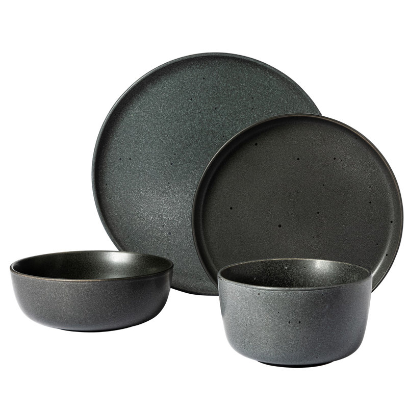 Truffle Gray Ceramic 16-Piece Minimalist Dinnerware Set