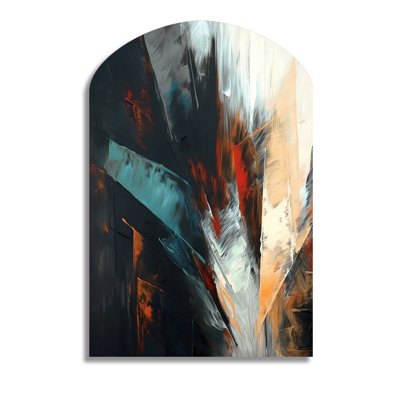 Orange And Blue Abstract Mixed Colors II - Abstract Minimalism Arch Shape Assymterical Metal Wall Sculpture