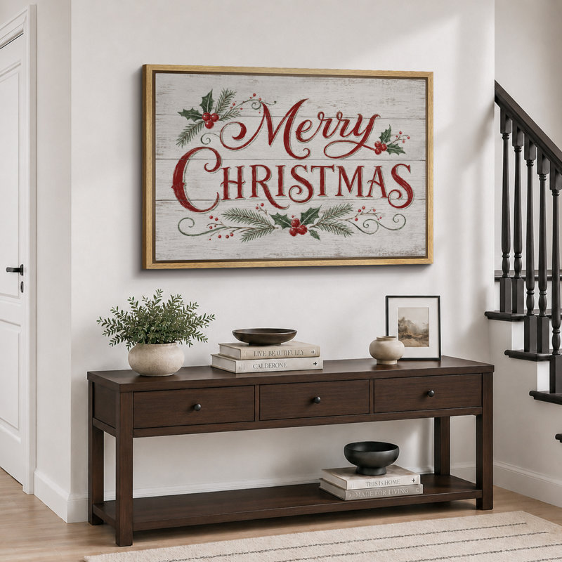 «Merry Christmas Holiday», art d'entrée, impression sur toile encadrée, impression sur toile, H 24 po x l 36 po x P 1,5 po
