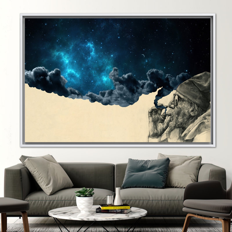 Affiche d'art surréel surréel mettant en vedette «fumant vieillard», art mural moderne sur toile abstraite, H 22 po x l 30 po