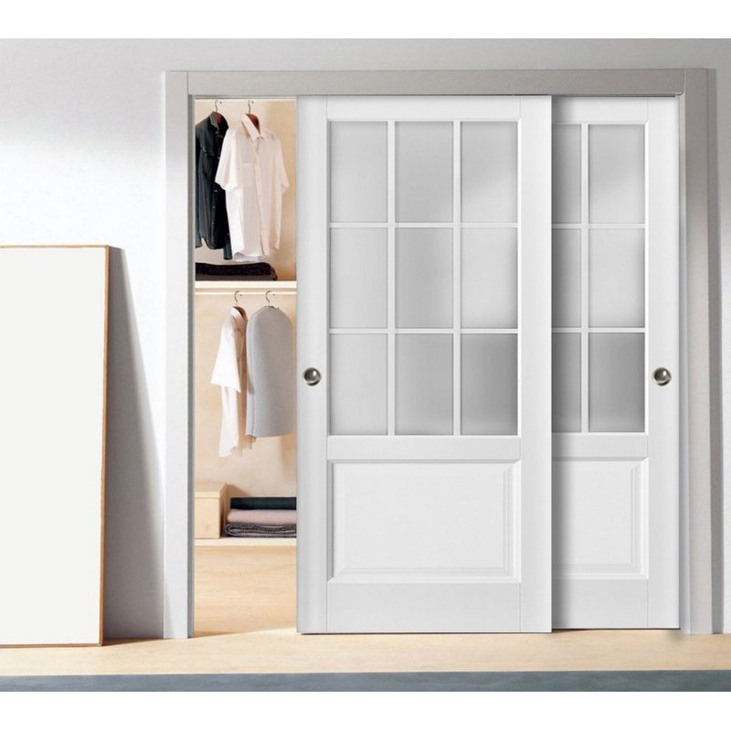 White Solid Pine French Door with Frosted Glass Panels