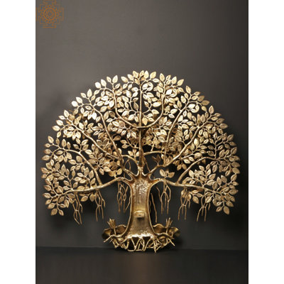 28" Handcrafted Brass Bodhi Tree Wall Art – Golden Tree of Life Sculpture (20 lbs)