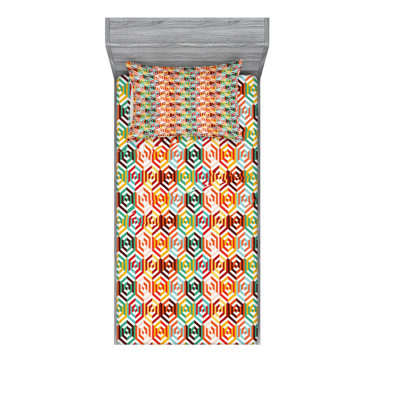 Microfiber Geometric Sheet Set, Twin XL Sheet Set with Fitted Sheet