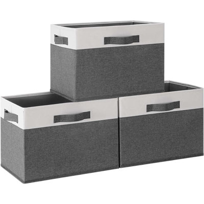 Large Fabric Storage Bins with 3 Handles, 15x11x9.6 Inch Storage Baskets for Shelves, Foldable Closet Storage Bins for Shelves, Closet Organizers and